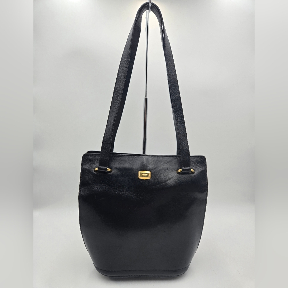 Bally Black Leather Structured Bucket Shoulder Bag